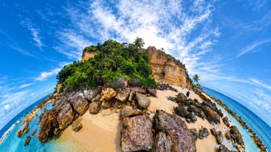 Milagres no Morro de São Paulo: o Morro visto do mar, onde ficava a capela primitiva de Nossa Senhora da Luz